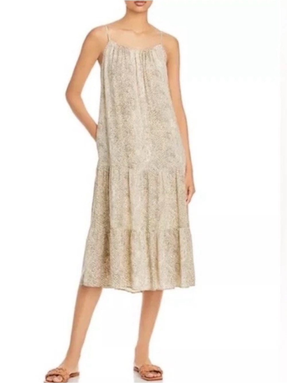 Rails Adora Midi Dress in Cream Snakeskin Sleeveless Spaghetti Strap Size Medium